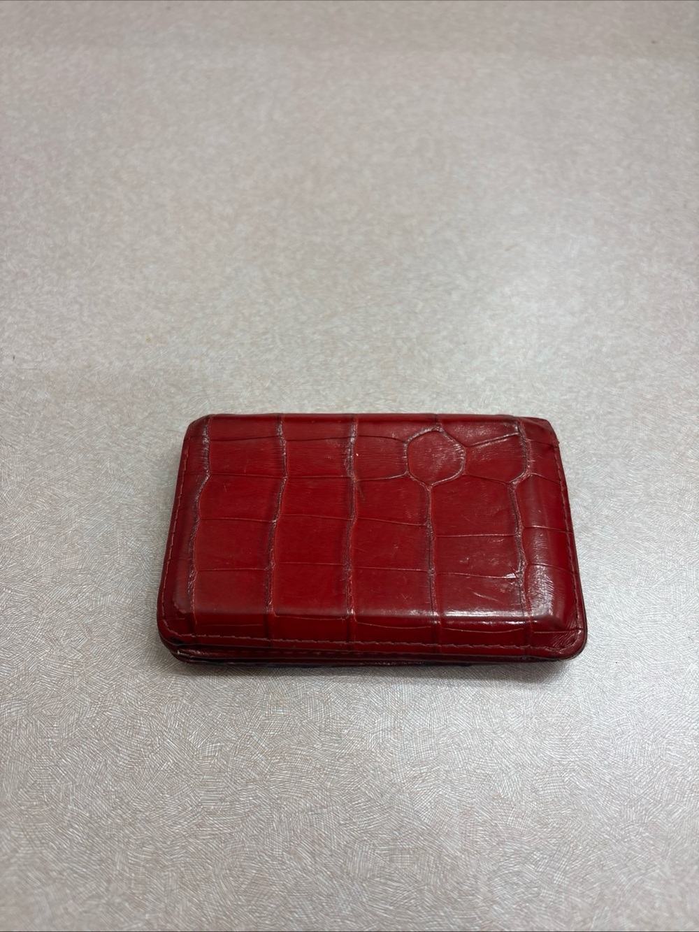 Jean Rousseau Alligator Leather Pocket Wallet Card Holder Slim Shiny Red France